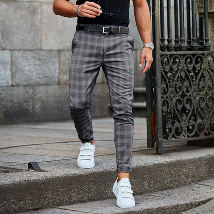 Men Business Casual Golden Plaid Pants