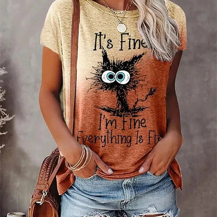 Women Funny "I'm Fine" 3D Cat Animal Shirts