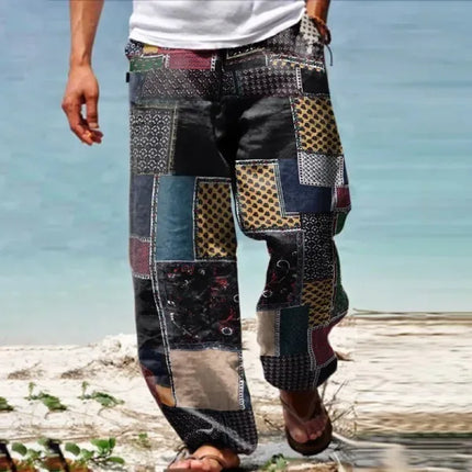 Men Geometric Plaid Pattern Beach Pants