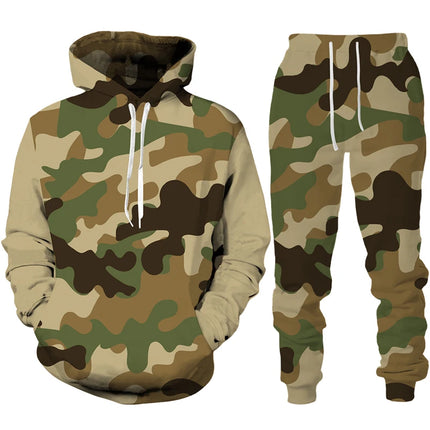 Men 3D Tracksuit Pants Hoodie Camo Set