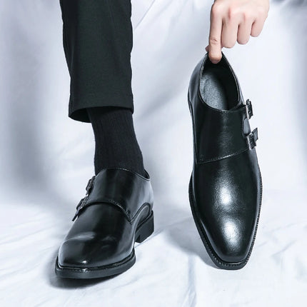 Men Monk Leather Pointed Slip-on Formal Loafers