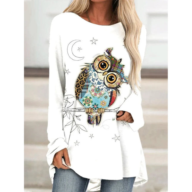 Women Owl Casual Long Winter Tees