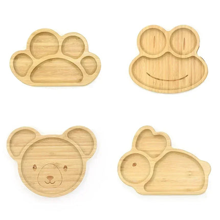 Eco-Friendly Baby Food Wooden Animal Dinner Tray Set