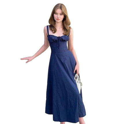 Women Summer Lace Casual Blue Midi Dress