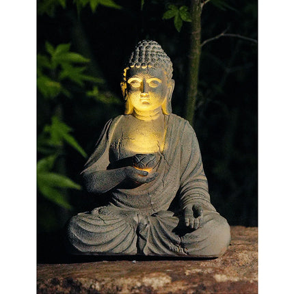 Solar Resin Buddha Statue Sculpture Garden Decor