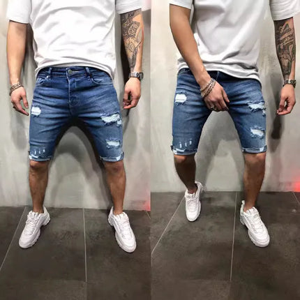 Men Summer Ripped Denim Cargo Shorts