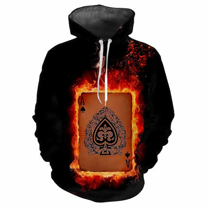 Men Hot 3D Poker Ace Spades Party Hoodies