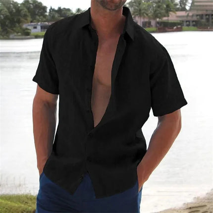 Men 2024 Summer Lapel Beach Linen Shirts