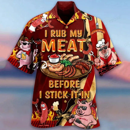 Men Fashion Passion Meaty Short Hawaiian Beach Shirt