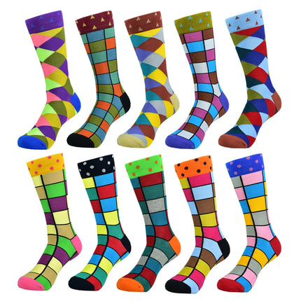 Men Vintage Color Pattern Happy Mid Tube Socks