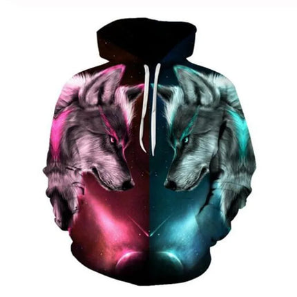 Men Animal Wolf Blue 3D Sweatshirt Hoodies