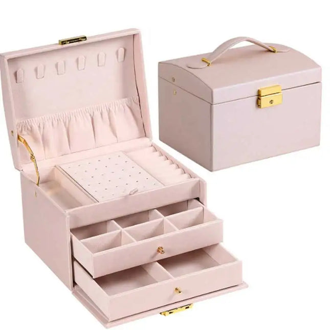 Large Capacity 3Drawer Handheld Jewelry Box With Security Key Lock