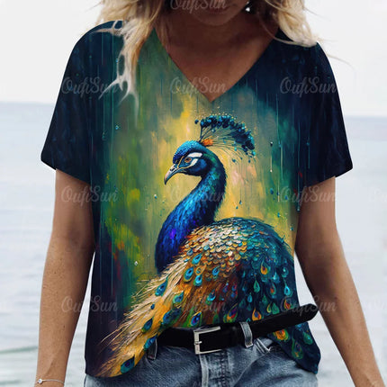 Women 3D Fashion Peacock Animal Summer Tees