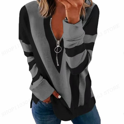 Women Striped Star Open Zip Sweaters