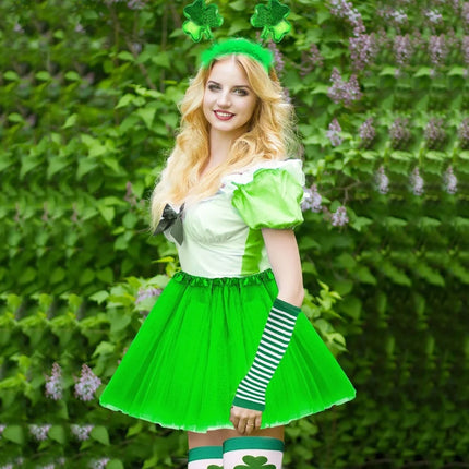 Women Green Fluffy St Patrick Day Fairy Costume Set