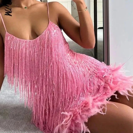 Women Fashion 2024 Pink Tiered Fringe Ruffled Dress