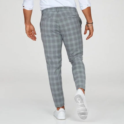 Men Business Casual Golden Plaid Pants