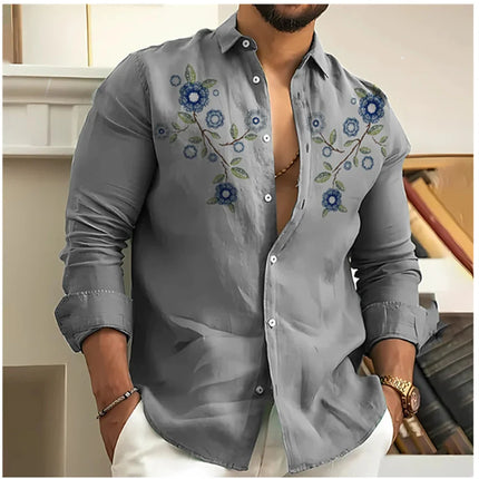 Men Casual Vacation Wear Floral Lapel Shirt