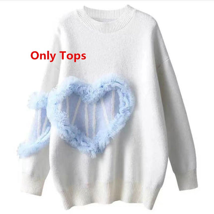 Women Autumn Heart Sweater Knitted 2pc Set