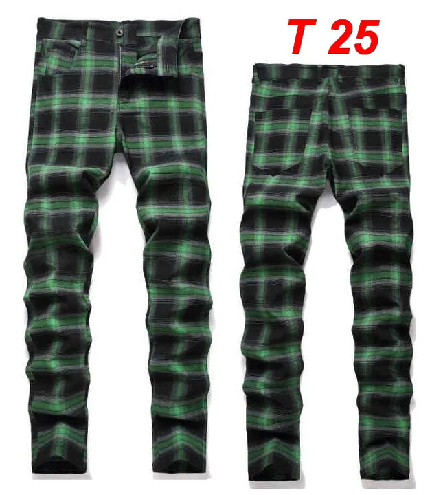 Men Business Casual Elastic Plaid Pants - Mad Fly Essentials