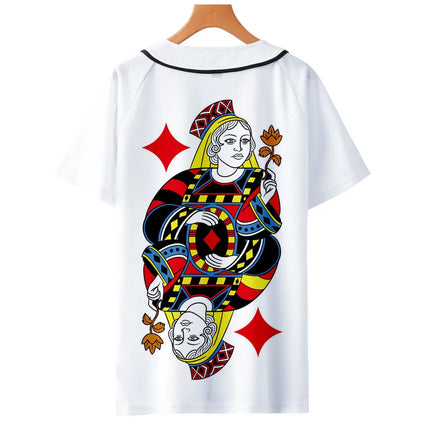 Men Poker Party 3D KING QUEEN Baseball Jersey Summer Tees