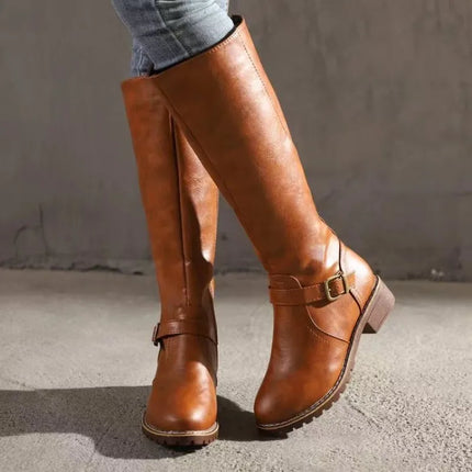 Women Knee High Low Heel Western Boots