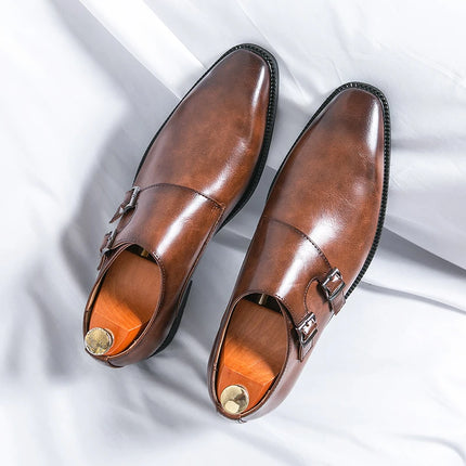 Men Monk Leather Pointed Slip-on Formal Loafers