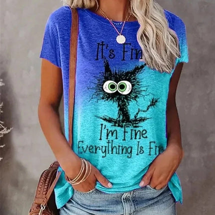 Women Funny "I'm Fine" 3D Cat Animal Shirts