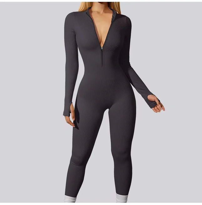 Women Casual Zipper Long Fitness Jumpsuit