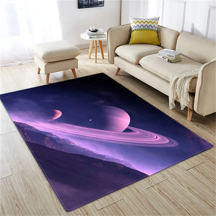 Modern 3D Saturn Planet Starry Sky Area Rug