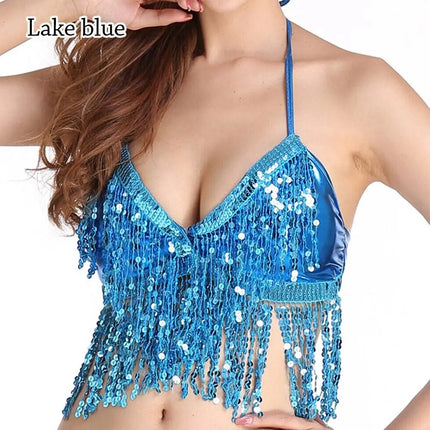 Women Blue Purple Sequin Belly Crop Top - Mad Fly Essentials