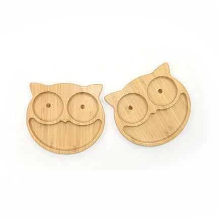 Eco-Friendly Baby Food Wooden Animal Dinner Tray Set