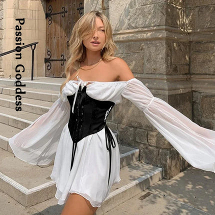 Women Summer 2pc Chiffon Off Shoulder Dress