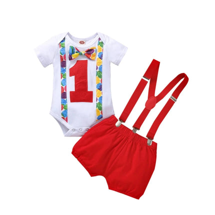 Baby Boy First Birthday Y-Back Suspenders Set