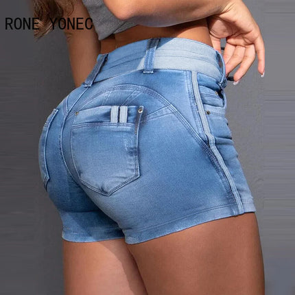 Women Casual Drawstring Pocket Mini Denim Skort