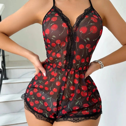 Women Floral Print Pajama Romper Nightwear