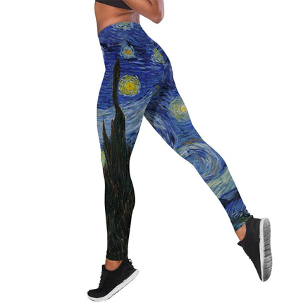 Women Van Gogh Starry Sky 3D Yoga Fitness Leggings