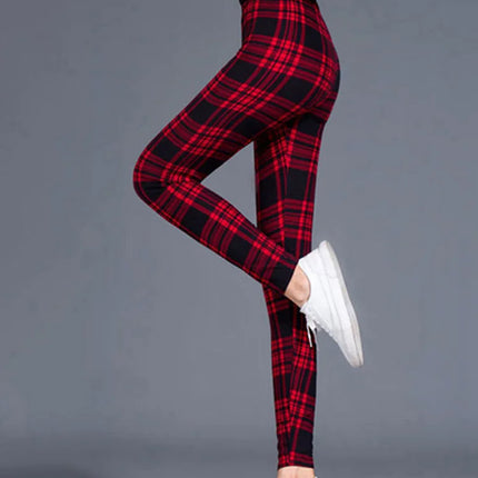 Women High-Elasticity Plaid Fitness Leggings