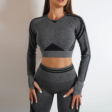 Women Solid Blue Leggings Crop Top Activewear Sets