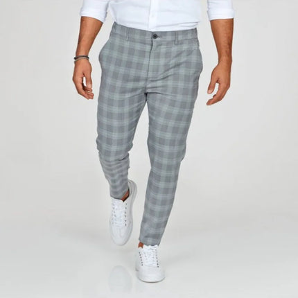 Men Business Casual Golden Plaid Pants