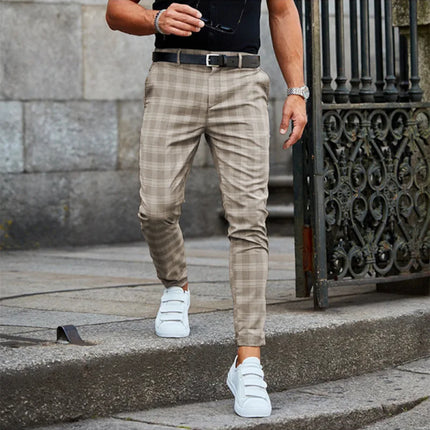 Men Business Casual Golden Plaid Pants