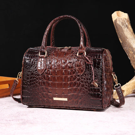 Women Crocodile Embossed Boston Satchel Handbag