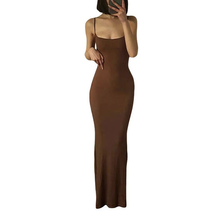 Women Spaghetti Black Purple Bodycon Maxi Dress