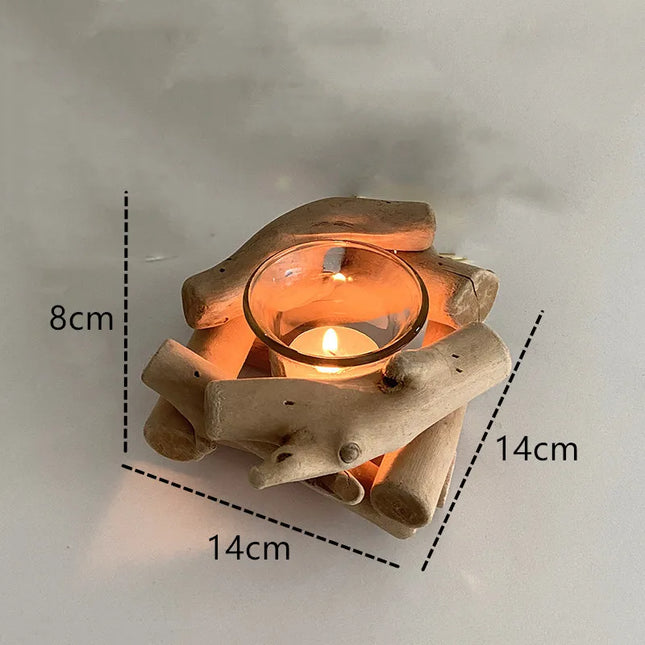 Wooden Candle Holder Living Area Bedroom Table Tea Light