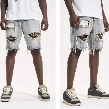 Men Straight Denim Ripped Summer Shorts