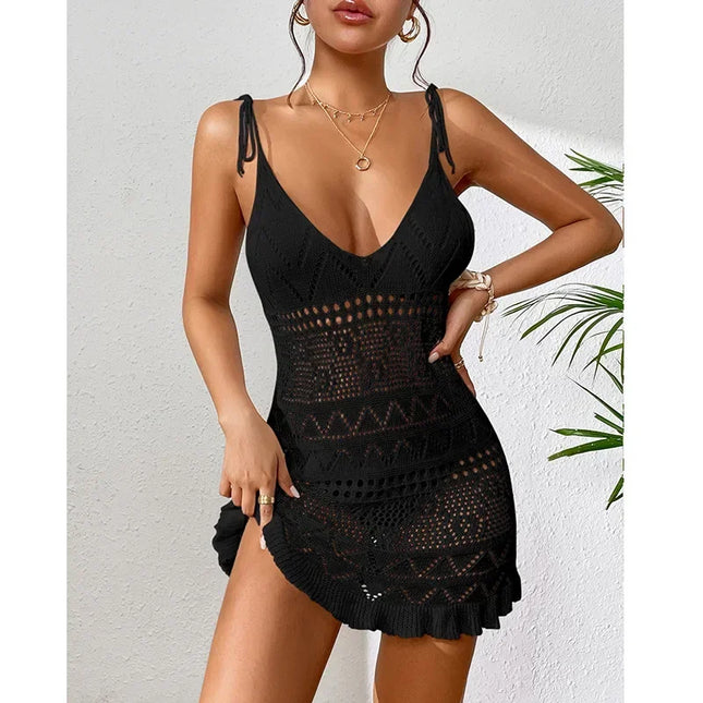 Women Sexy Crochet Beach White Mini Dress