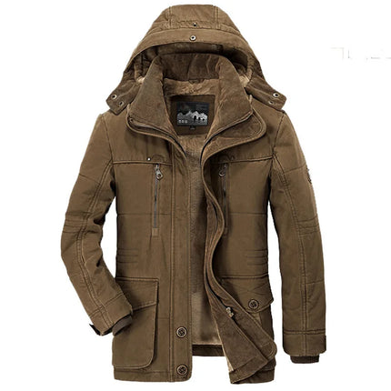 Men Long Winter Down Cargo Hooded Jackets