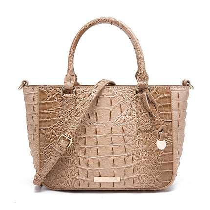 Women Pink Purple Crocodile Embossed Satchel Handbag