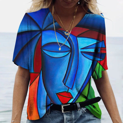 Women Picasso Facial Art Iridescent 3D Shirt