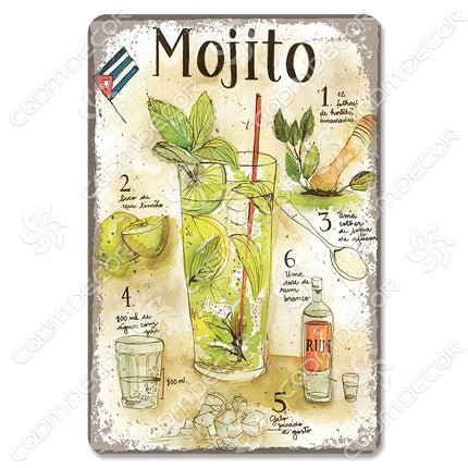 Pina Colada Drink Mojito Vintage Wall Sign